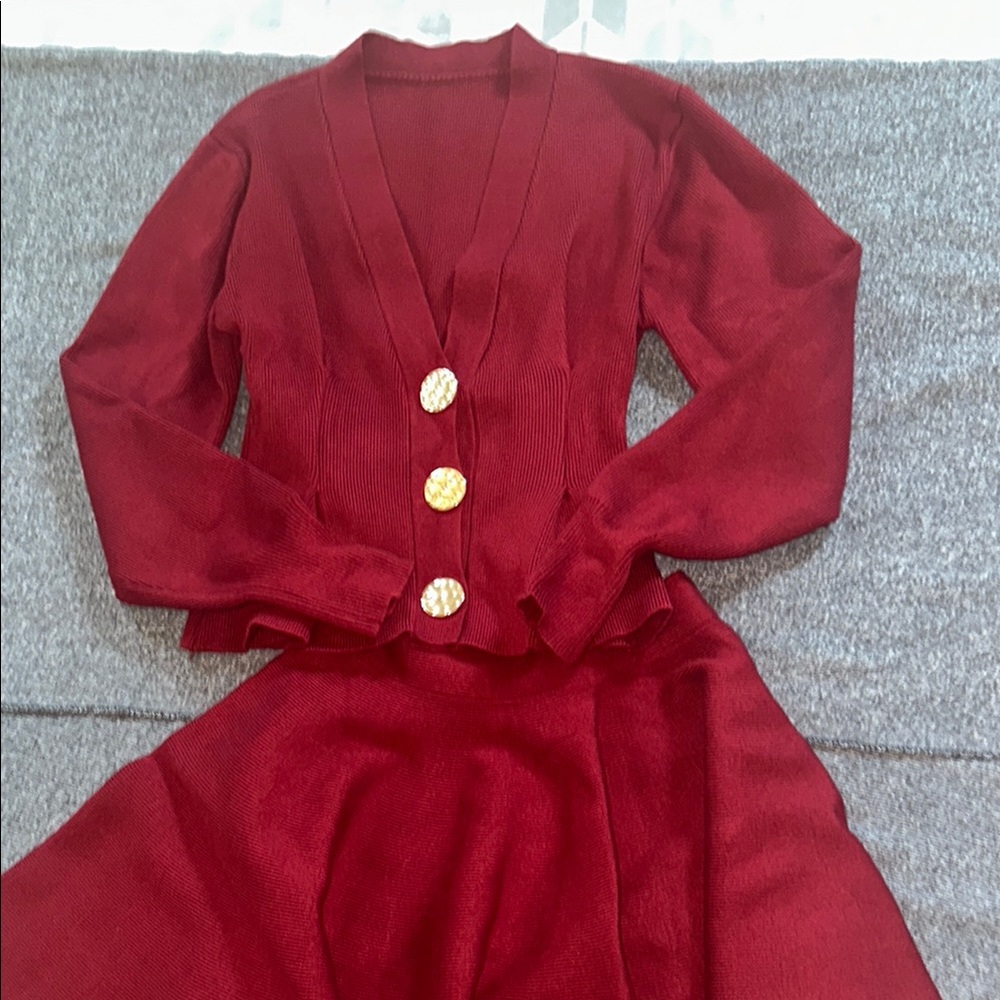Elegant Red Mini Skirt Set